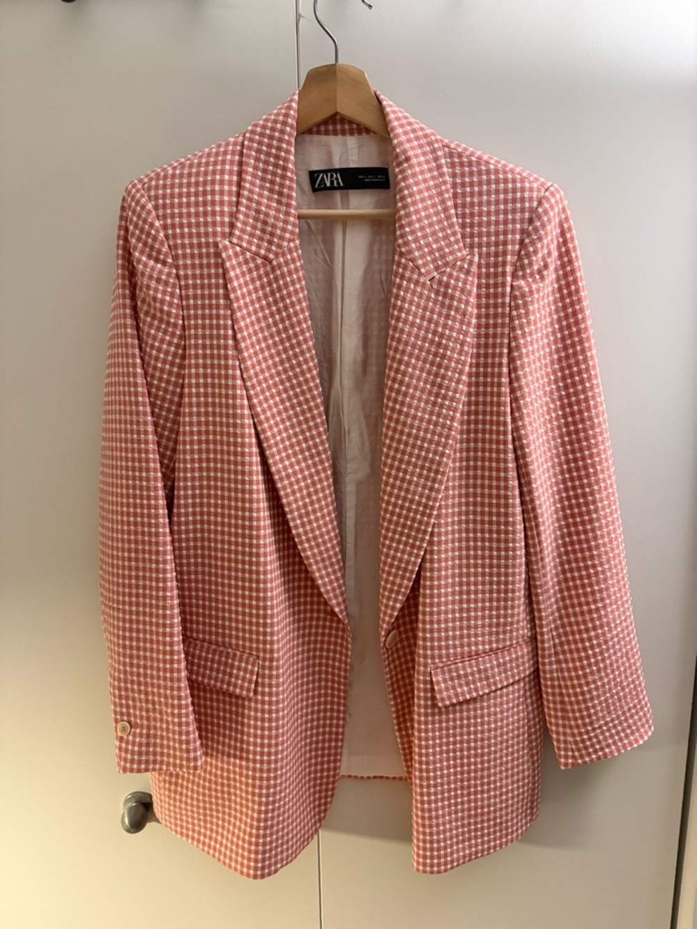 Zara Pink and White Gingham Blazer